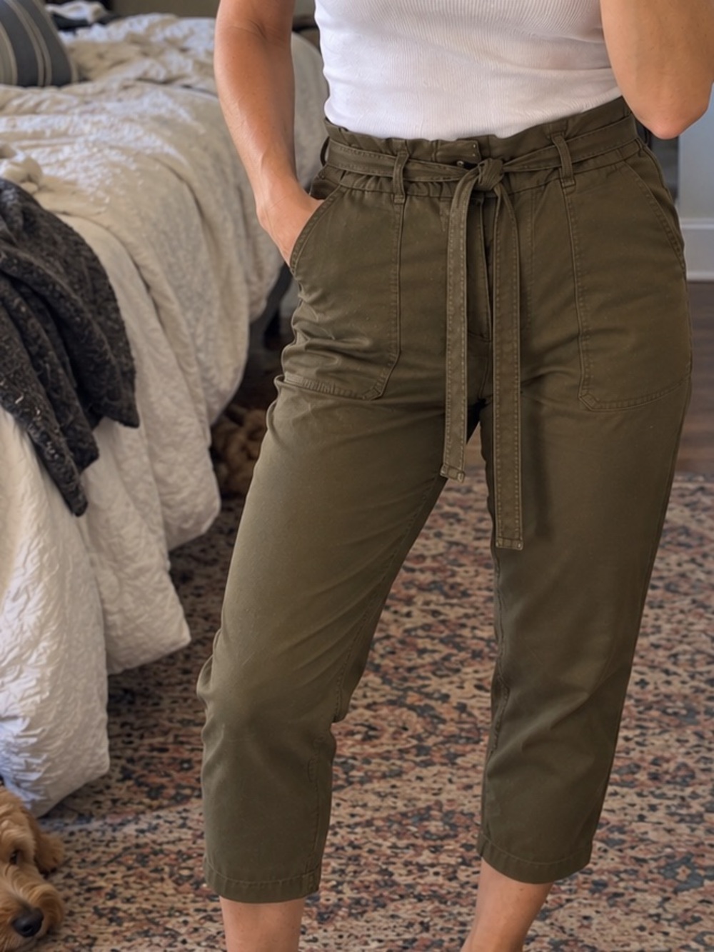 Current Elliott Tabloid Pants Size 2 Medium Olive Paperbag Waist Cropped Utility